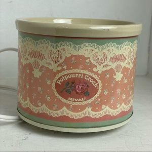 Vtg 1988 Rival Potpourri Crock Pink Rose 3206 Farmhouse Lace Made In USA In Box